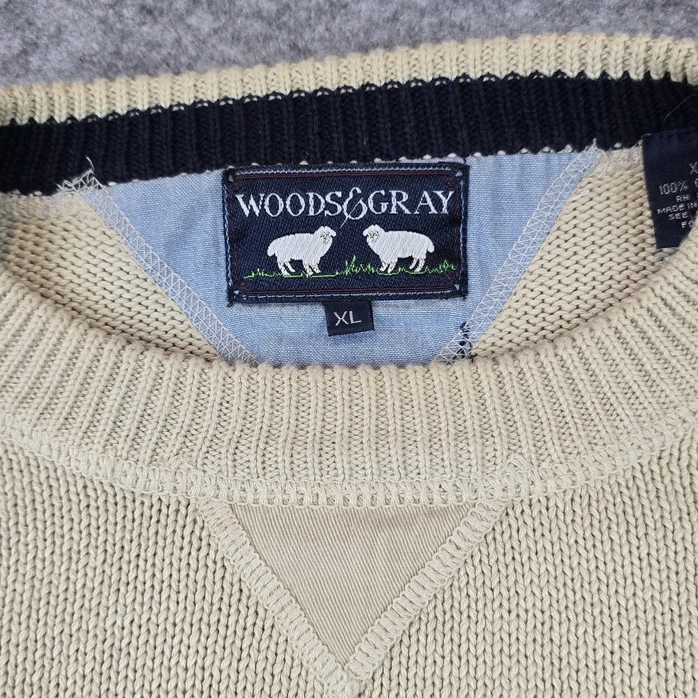 Woods & Gray Sweater Mens Extra Large Beige Crest Embroidered Cotton Pullover XL - Picture 4 of 16